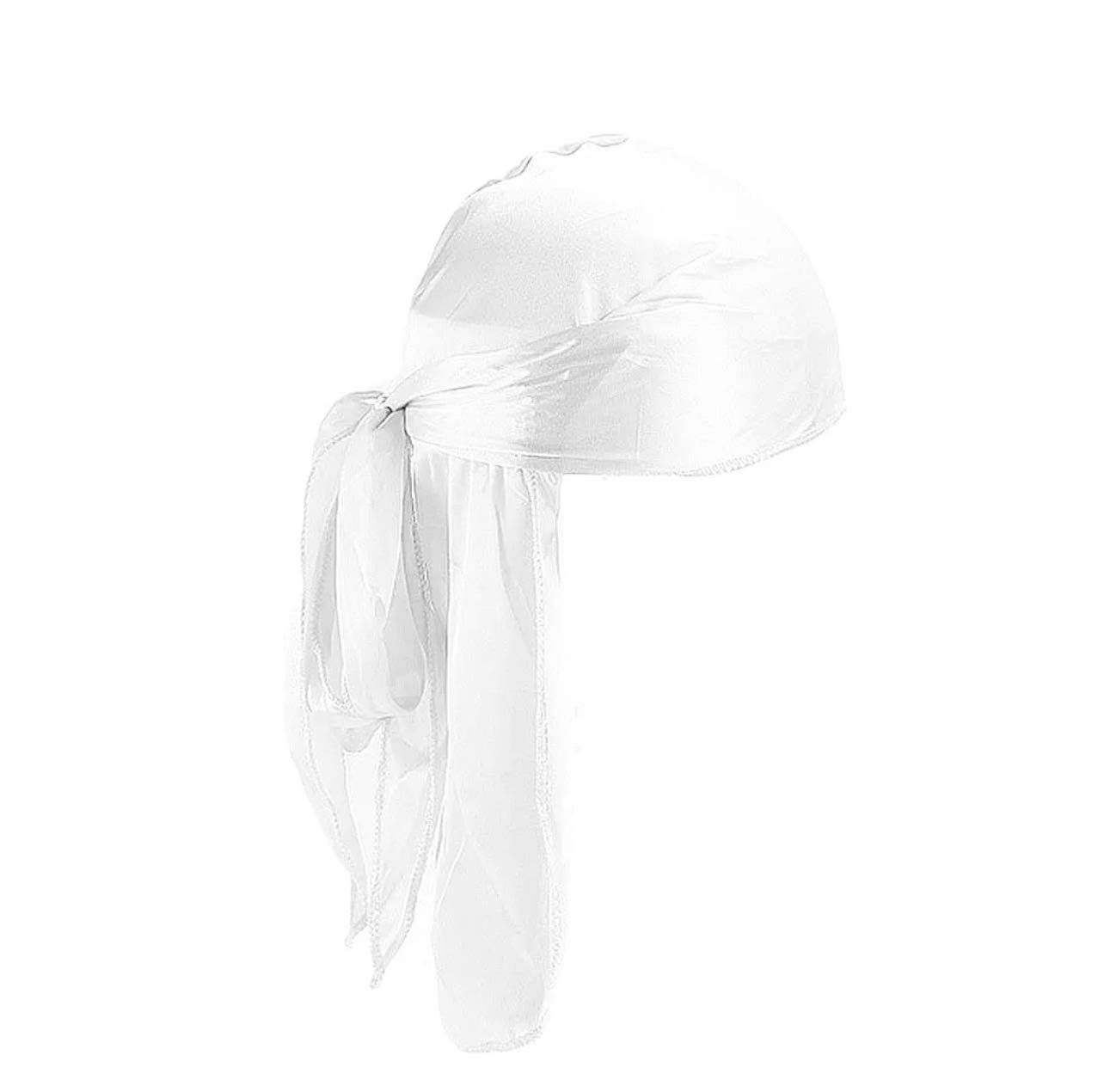 Shoes Lane Men's White Durag Du-Rag Bandana Sports Scarf Head Rap Tie Down Band Biker Cap (White)