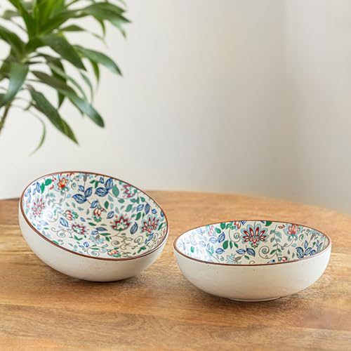 Image of ExclusiveLane 'Spring Garden' Handcrafted Ceramic Bowl Ceramic Serving Bowls Set Snack Bowl (Set of 2, 420 ML, Microwave Safe, Dishwasher Safe)