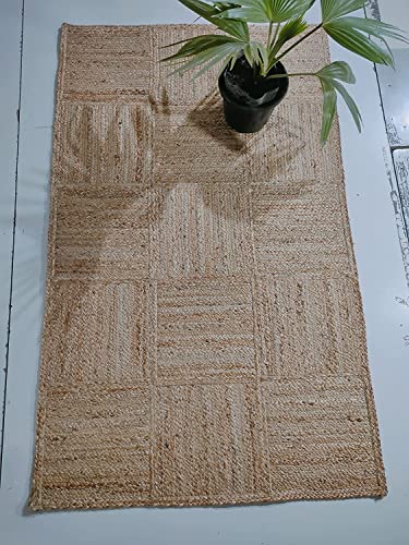 Image of Jute Braided Natural Hand Woven & Reversible Rug for Living Room Kitchen Entryway, Farmhouse Rustic Burlap Carpet Floor Mat (jutebox, 2X8-feet)