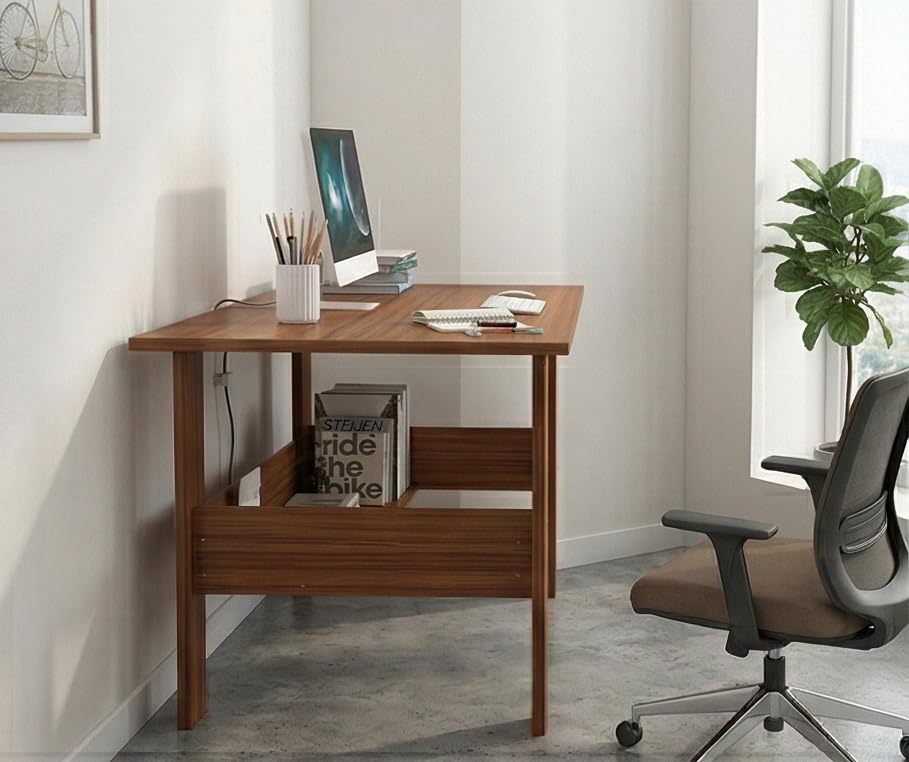 Image of Furniture Cafe Engineered Wood Computer Desk with Storage Shelf - 90 x 50 x 75 cm Modern Study & Laptop Table for Home Office | Writing Workstation Desk for Students & Professionals