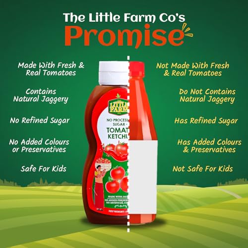Image of THE LITTLE FARM CO Healthy Jaggery Tomato Ketchup (220g) | No Added Preservatives, No Refined Sugar & No Chemicals | Sweet & Tangy Tomato Sauce Made with Fresh & Natural Ingredients