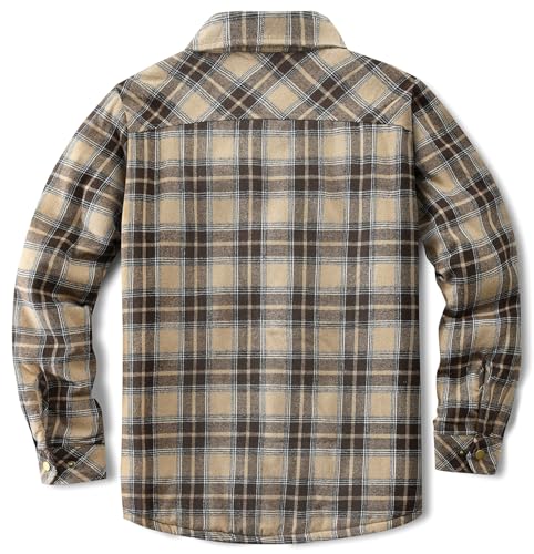 Image of Men's Sherpa Cotton Flannel Shirt Jacket Plaid Button Coat Pocket