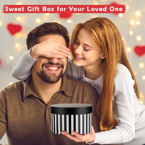 Oairse Gift Boxes with Lids for Presents Black and White Striped Round Box for Flower Arrangements Set of 4 Nesting Gift Boxes Bulk for Bridesmaid, Proposal, Wedding, Birthday, Party Favor Graduation - Image 5