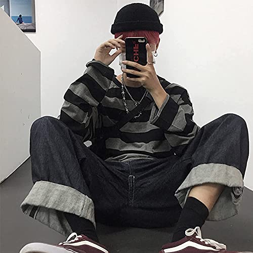 Striped Crewneck Long-Sleeve T-Shirt Alt Pullover Emo Shirt Punk Japanese Harajuku Streetwear3