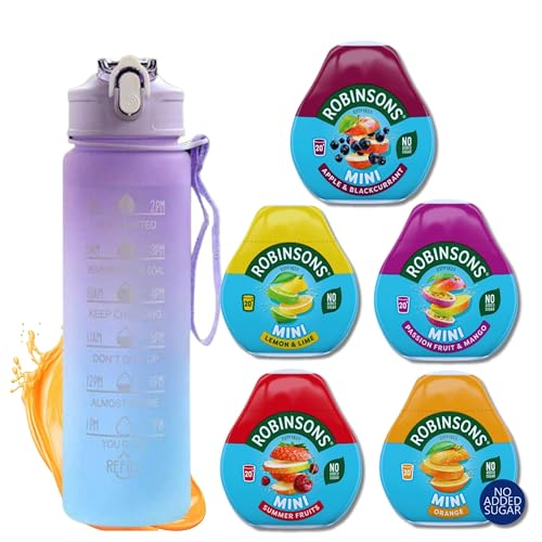 Robinsons Squash Mini Juice Drops & Infinite Emblems Water Bottle Bundle - Concentrate Water Flavouring With 750ml Bottle & 5 x 66ml Variety Pack Sugar Free