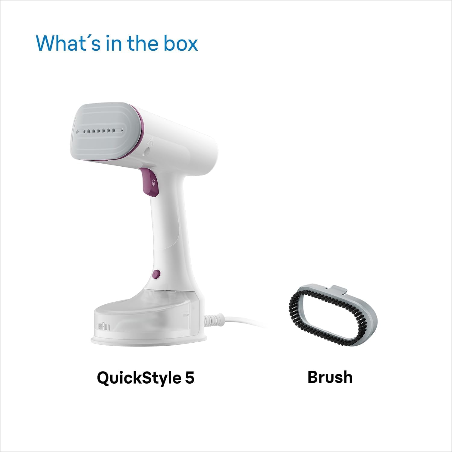 Braun QuickStyle 5 GS5011PU, Tireur Vertical avec Première Plaque au Monde avec Technologie Dual FreeGlide 3D, Chauffage Rapide, Vapeur 22 g/min, Capacité Réservoir 150 ml, 1200 W, Blanc/Violet