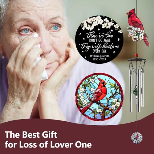 Image of ASTARIN Customized Cardinal Sympathy Wind Chimes, Cheap Personalized Wind Chime Memorial, Sorry for Your Loss Gifts for Loss of Mother /Father /Son, Small Wind Chimes