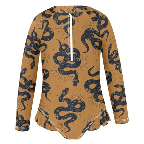 QUGRL Girls One Piece Swimsuit Boho Magic Snake Long Sleeve Bathing Suit for Girls Moon Stars Toddler Kids Zipper Front Swimsuit Beach Sport Size 4T2