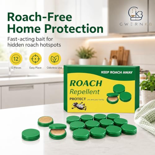 Image of GwernKB Cockroach Trap for Kitchen, 12 Pack Cockroach Repellent Bait Cups for Home, Roach Trap for Cabinets, Under Sink & Behind Appliances, Odorless Compact Control Bait Stations