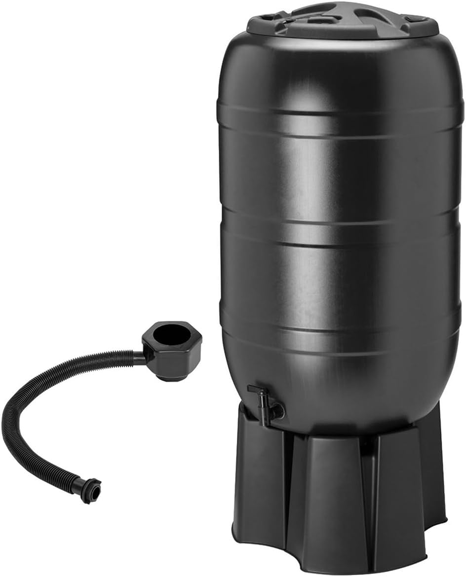 CHARLES BENTLEY 210L, Garden, Plastic Water Butt Set, Including Tap With Stand, Filler Kit, Black, Rain Saver, Lockable Lid, 3 Part Stand, 210 Litre Capacity, Space Saving (97x57x57cm)