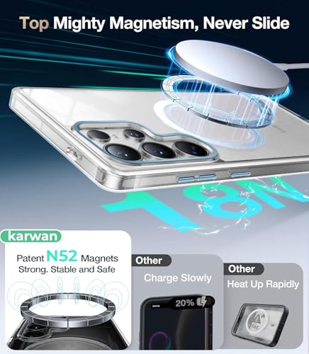 Image of KARWAN Crystal Clear Transparent Back Cover Case with Camera Protection,Compatible with Samsung S24 Ultra, Anti Yellow Clear Shockproof Scratch Resistant Case with Magnetic MagEaze Wireless Charging
