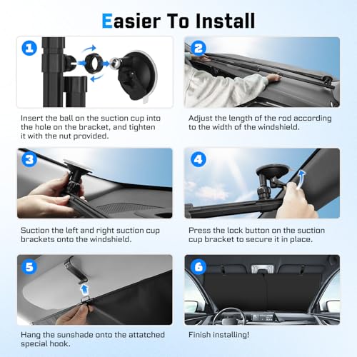 Image of KUST Upgraded 2 Pack Retractable Automotive Sunshade Car Window Sunshades (Not fit for Truck), Adjustable Auto Thickened Sunshade, Car Accessories for All Season, Black and Silver, Blocks UV Rays