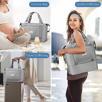 Image of bagsmart Alphabita Foldable Travel Duffel Bag, Large Capacity Folding Lightweight Waterproof Carry Luggage Fashion Bag (Grey)