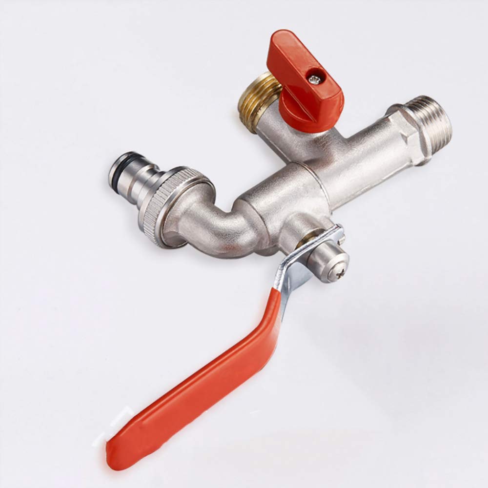 Rubinetto Doppio Da Giardino In Ottone 1/2, Con Uscite 2x3/4, Valvola A Sfera E Nastro Teflon, Per Barile Pioggia E Lavatrice - 2