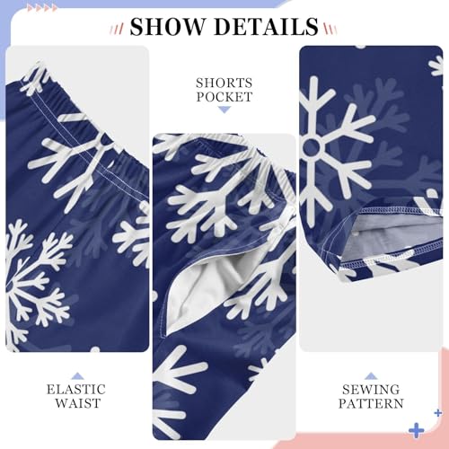 Boys' Pants Christmas White Snowflakes Blue Long Bottoms Jogger Pants Elastic Waist Trousers with Pockets S-XL4