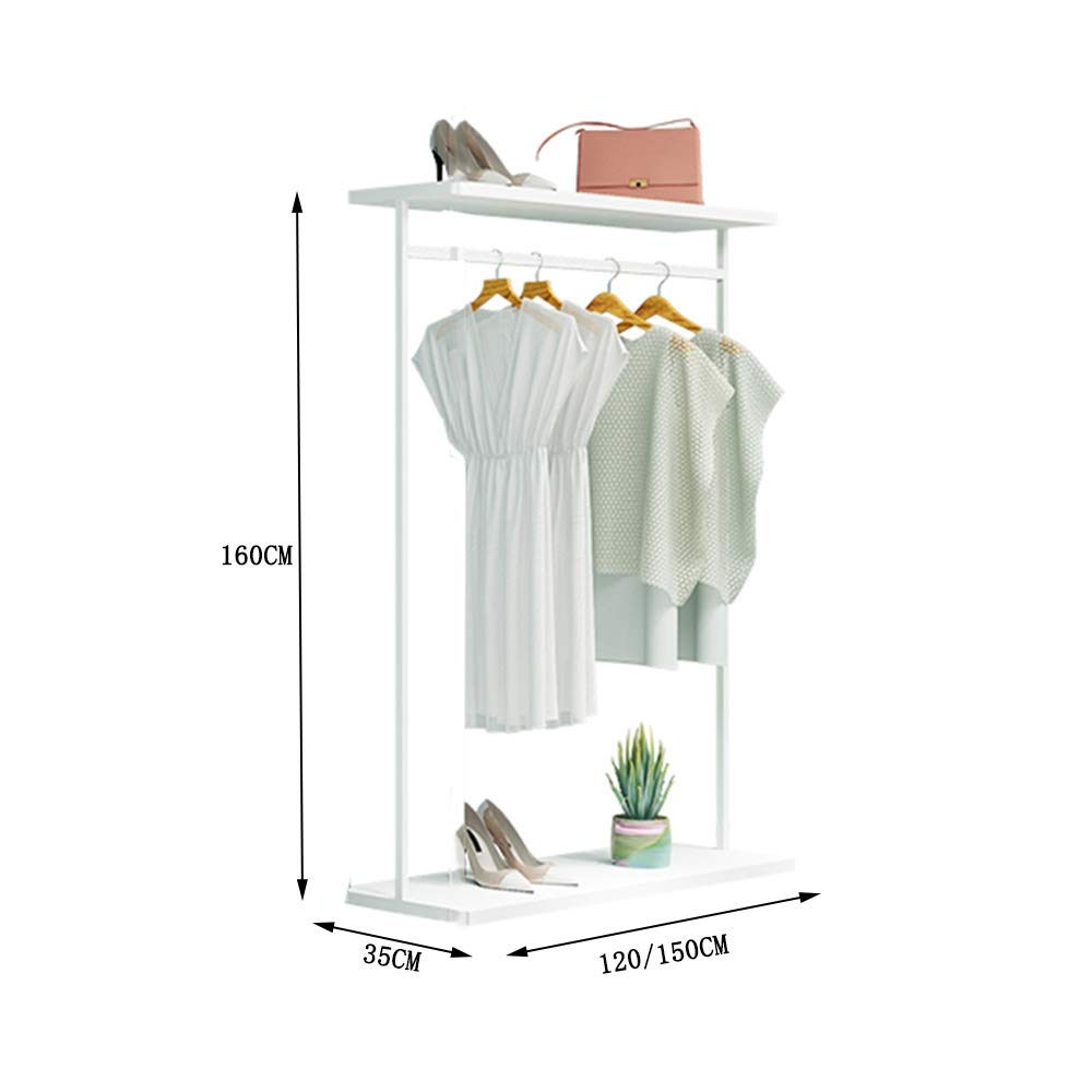 Strapazierfähige Kleiderstange aus Metall/Boden-Kleiderständer/weißer Ausstellungsständer – geeignet für Zuhause/Bekleidungsgeschäft (Color : A, Size : 120x35x160cm)