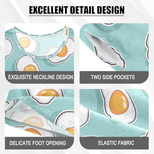 ALAZA Fried Egg Blue Pajamas Set Short Sleeve Cotton Sleepwear Summer Pjs 2 Piece 5-14Y4