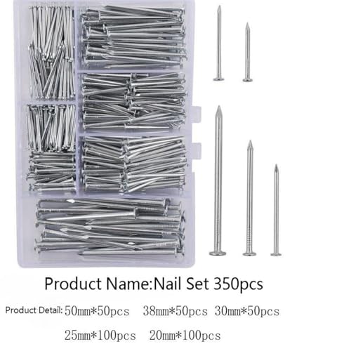 Image of Nails for Hanging Pictures, Hardware Nails, Stainless Steel Nail Assortment Kit, 350 Pieces, Hanging Picture Nails, Wall Nails, Finish Nails, Frame Nails, Wooden Nails