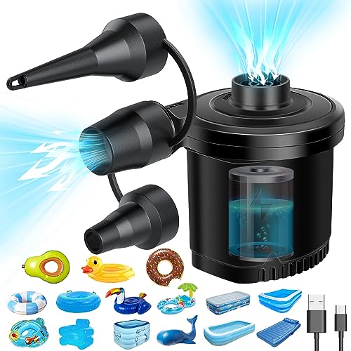 DMTIVMG - Inflador eléctrico de 4000 mAh, bomba de colchón inflable inalámbrico, 2 en 1, ultra rápido, 3 boquillas universales, ideal para piscina, camping, bolsa de vacío portátil seguro