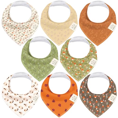 Image of 8pk Organic Baby Bandana Bibs for Drooling and Teething (Fall Spores)