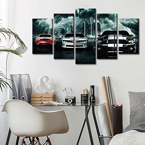 Boys Bedroom Decor Car Posters Of Sports Cars Black And White Red Wall Art 5 Piece Muscle Cars Painting Landscape Pictures Canvas Artwork Men Office Decorations Gifts For Teen Boy 40"W X 22"H #TOP4