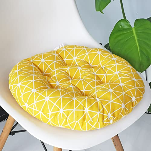 ATGRTREE Cotton Line Round Patterned Chair Pads Pillow Outdoor/Indoor Bistro Home Office Kitchen Hardwood Floors Dining Chairs Seat Cushion (Yellow, 18
