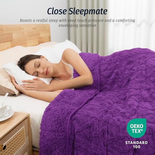 Image of Wemore Weighted Blanket for Adults Queen Size 20 lbs, Dual Sided Soft Fuzzy Jacquard Sherpa Weighted Blankets Throw, Cozy Fluffy Knitted Heavy Blanket for Couch Bed, Dark Purple, 60 x 80 inches