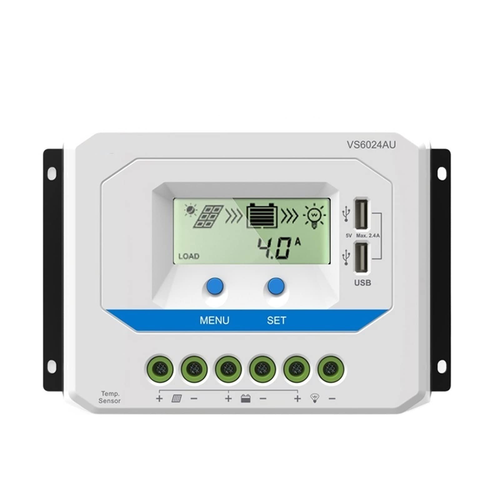 60A kontroler słoneczny 12V 24V Auto VS6024AU PWM kontroler ładowania z wbudowanym wyświetlaczem LCD i podwójnym portem USB 5V Kontroler ładowania słonecznego