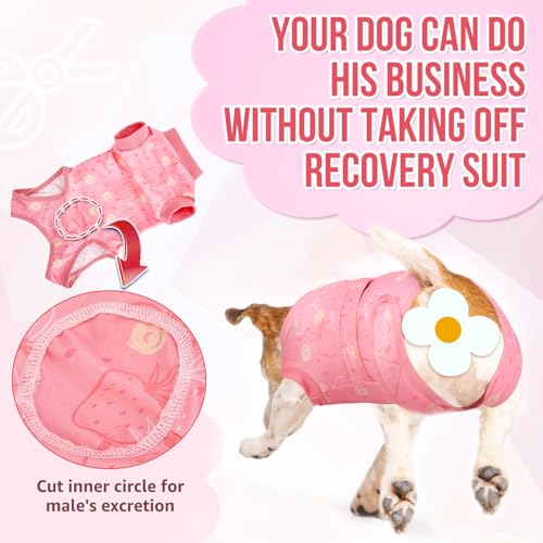 Image of Lukovee Recovery Suit for Dogs, Female Male Spay Neuter Post Surgery Suit | Zipper on Onesie,Soft Breathable, Adjustable Abdominal Wounds Prevent Licking, Cone E-Collar Alternative (Pink Strawberry,XL)