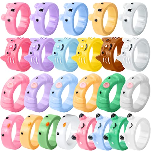 Beupy 25 Pieces Cute Candy Crystal For Women Teen Girls Chick Frog Clay Ring Resin Animal Rings Colorful Chunky Rings Funny Rings Aesthetic Acrylic Rings Cartoon Stackable Ring Y2K Rings Jewelry #TOP9