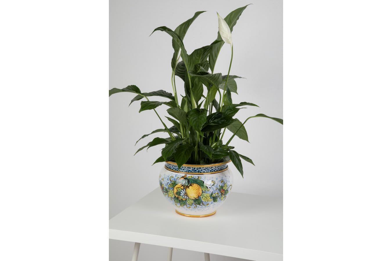 Cerames Pflanzkübel Keramik im sizilianischen Stil von Caltagirone Vaso di limoni M – Italienischer Blumenkübel, runder Blumentopf für Innenbereich und Fensterbank, Ø 27 cm, Höhe 21 cm