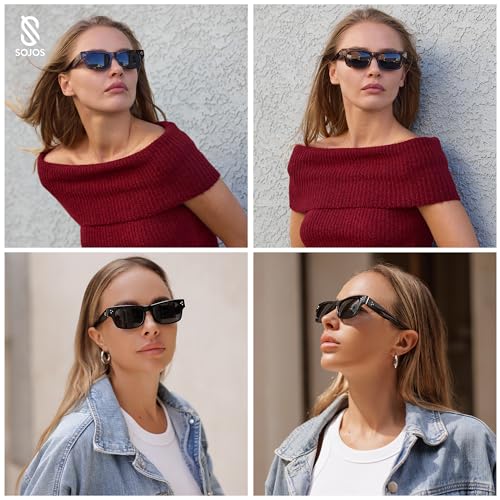 SOJOS Retro Rectangle Polarized Sunglasses for Women Men Vintage Shades UV400 Protection Sunnies SJ23382