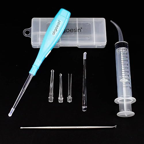 Airgoesin Nueva versión de herramienta de eliminación de piedras amígdalas iluminadas, 5 puntas, estuche + 1 púa de amigdalolito de acero inoxidable