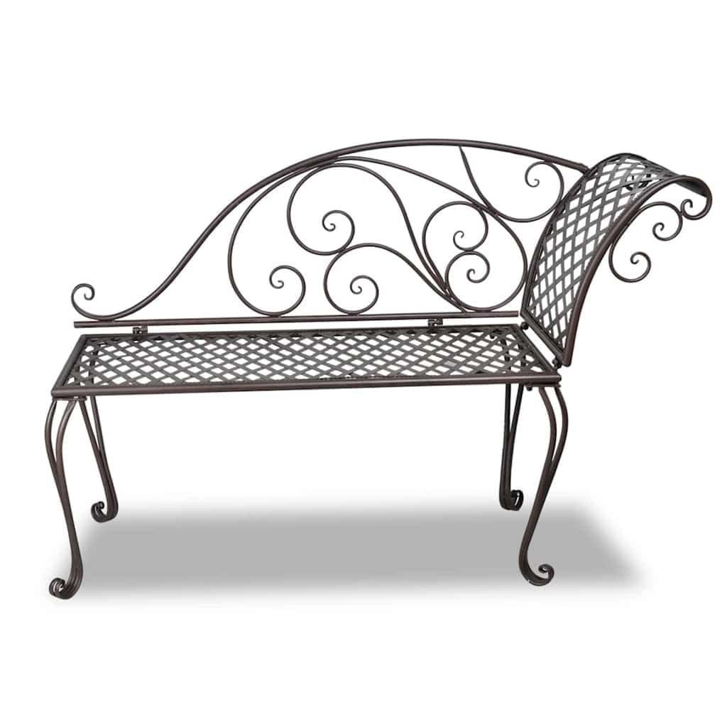 Chaise longue de hierro marrón con adornos florales, 128 cm, tumbona de jardín de hasta 110 kg, estructura de metal resistente a la intemperie
