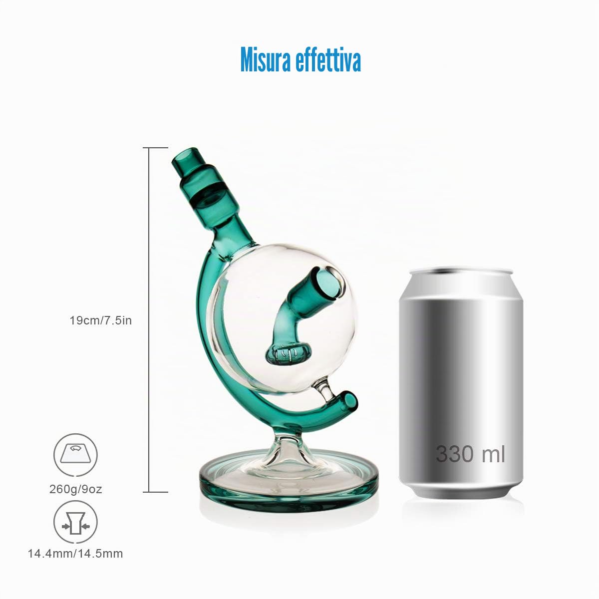 Bong in Vetro Con Percolatore e Honeycomb - Set Con Cappuccio, Tubo, Pipe Ad Acqua, Grande Hookah Con Accessori, Ciotola da 14,4 mm (Bong-A)