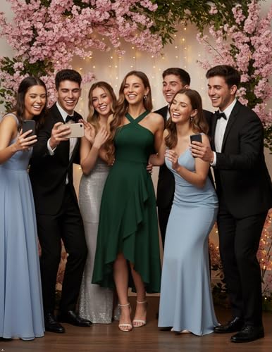 Image of Bbonlinedress Halter Cocktail Women Dresses Prom Formal Wedding Guest Bridesmaid Ruffled Maxi Hi-Lo Evening Party 2026 Dress