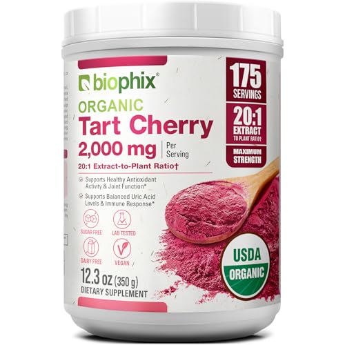 biophix Tart Cherry Powder Organic USDA 20:1 Extract 12.3 oz 350 g - Antioxidant-Rich Superfood - Supports Heart Health - Digestive Health - Natural Flavor - No Sugar Added