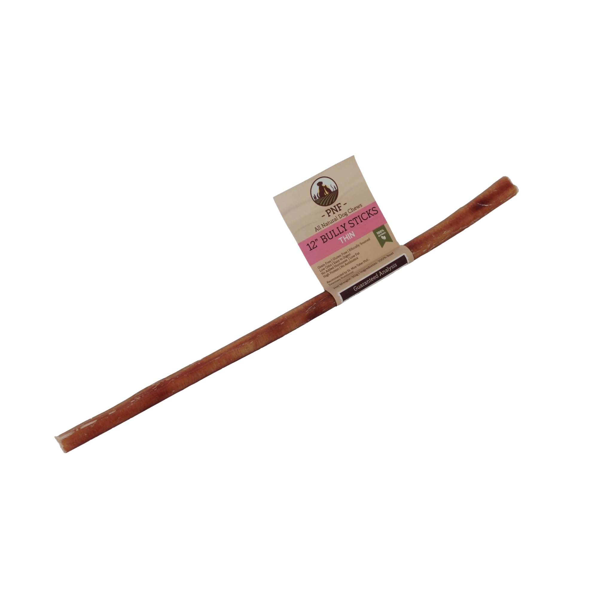 12" Bully Stick (Thin) - 1 piece - Dog Chew - Made from Antibiotic-free, hormones-free Beef - Ideal for smaller breeds and senior dogs