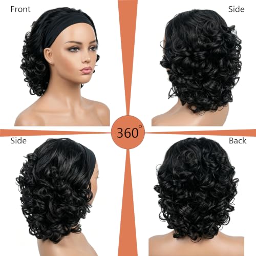 Image of Celiarita Headband Bob Wig Human Hair 14 Inch Curly Short Bob Human Hair Wigs Fringe Rose Curly Bouncy for Black Women Natural Color