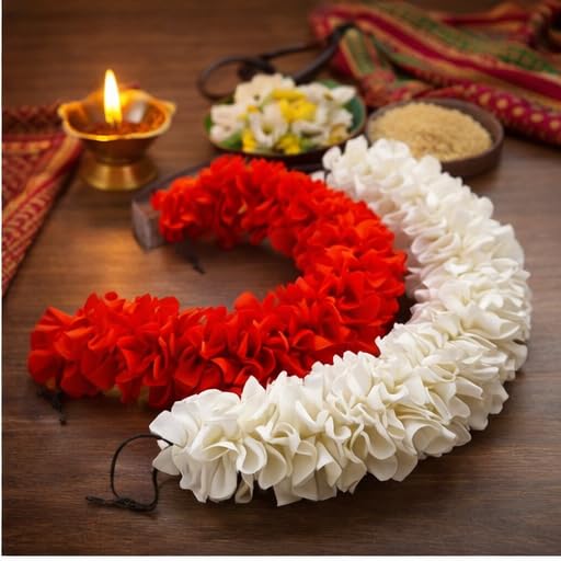 NATYAM White & Orange Flower Hair Veni for Women & Girls | Bharatanatyam, Kuchipudi Dance & Wedding. 1