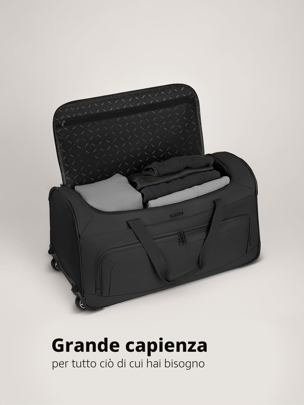 REDOLZ borsone da viaggio con ruote L 71 cm | trolley morbido 83 L leggero per uomo e donna | Duffle Essentials