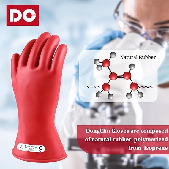 Image of DongChu 500V Natural Rubber Gloves - Class 00 Electrical Insulating Low Voltage Linesmen's Gloves, Cotton Anti-Static Knitted Lining, Double-Layer Design, Size 9