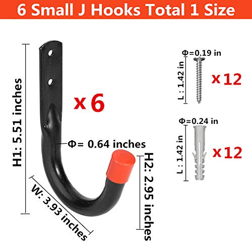 Wall Mount Utility Hooks Heavy Duty Steel Garage Storage Hanger Multi-Tools Holder Hanging Organizer (6 Pcs Black 4