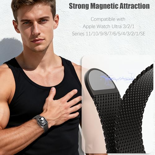 Image of Magnetic Mesh Milanese Loop Compatible with Apple Watch Band 49mm 46mm 45mm 44mm 42mm 41mm 40mm 38mm Men Women, Stainless Steel Metal Strap for iWatch Ultra 3 /2 /1 Series 11 10 9 8 7 6 5 4 SE