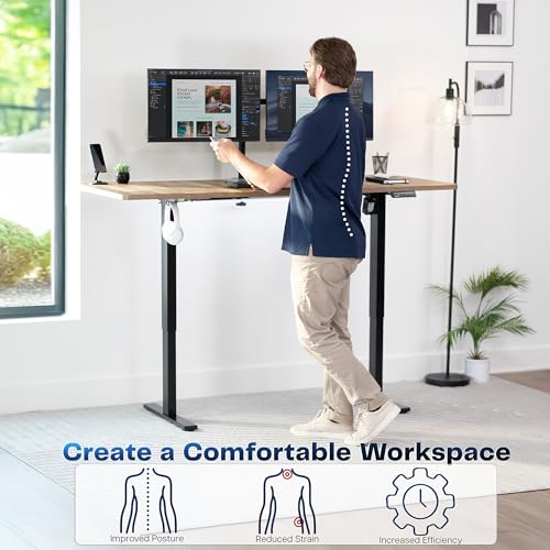 Image of VIVO Reclaimed Wood 71 x 30 in Standing Desk, DESK-KIT-1B7P | Electric, Holds 220 lbs, Sit Stand, Height Adjustable, Extra Deep Table Top, Memory Presets, 1B Series, Black Frame