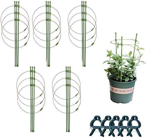 Amazon 5パック 支柱 園芸 リング 支柱 トマト 園芸 支柱 60cm 23 5inch トマト支柱 リング支柱 プラントサポートケージ 3つの調節可能なリング付 パーゴラ アーチ