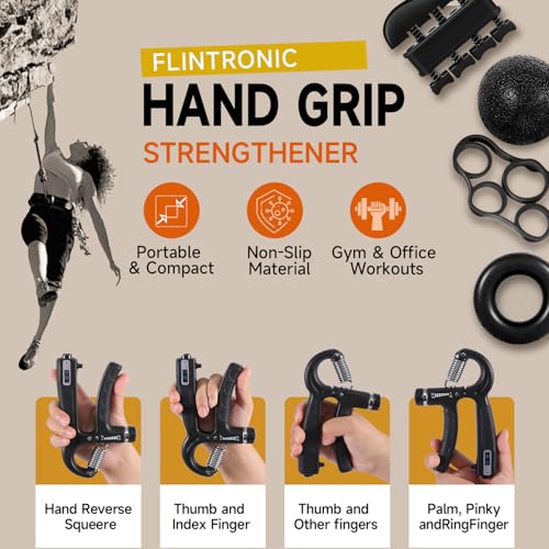 Flintronic 6PCS Hand Grip, Ejercitador de Manos Ajustable de 5-60kg, Antebrazos Fortalecer con FuncióN de Conteo, Ejercitador de Manos Antideslizante, para Entrenar El Agarre,Dedos, La MuñEca Negro - imagen 7