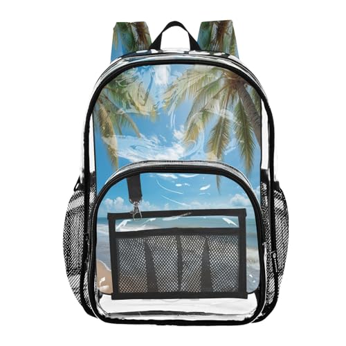 Beautiful Tropical Beach Clear Backpack - Stadium Approved Large 15.7-inch Waterproof Transparent Bag for Sports, Concerts, Work, Travel#16