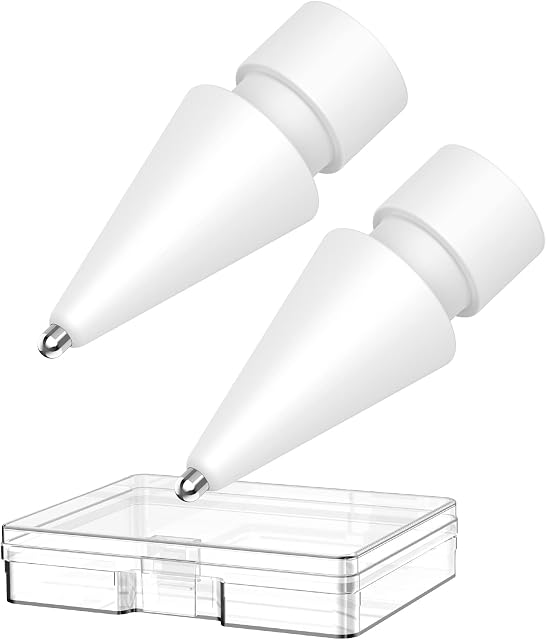 Delidigi Tips for Apple Pencil 1st & 2nd Generation, 2 Pack Upgraded Longer Metal Wear-Resistant Pen Like Nibs, Fine Point Precise Control Tips for Apple Pencil (White, 1.3mm)