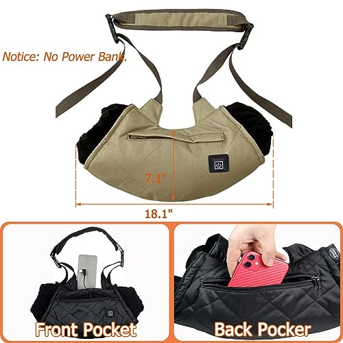Heated Hand Muff, Portable USB Electric Heating Hand Warmer Pouch for Winter for Outdoor Hunting, Camping, Football, Golf, Heated Waist Pouch with 3 Temperature Control 【NO Power Bank】(Khaki) - Thumbnail 2